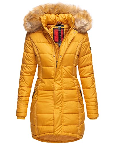 Navahoo Damen Winter Jacke Stepp Parka Mantel Winterjacke warm gefüttert Kunstpelz PAPAYA XS-XXL (DE/NL/SE/PL, Alphanumerisch, L, Regular, Regular, Gelb) von Navahoo