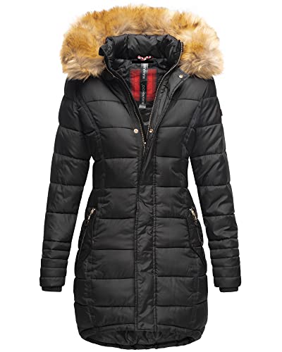 Navahoo Damen Winter Jacke Stepp Parka Mantel Winterjacke warm gefüttert Kunstpelz PAPAYA XS-XXL (DE/NL/SE/PL, Alphanumerisch, M, Regular, Regular, Schwarz) von Navahoo