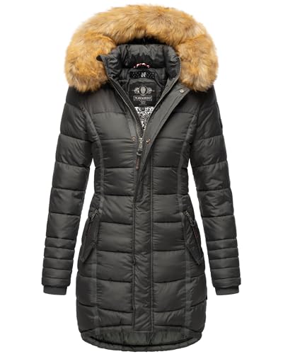 Navahoo Damen Winter Jacke Stepp Parka Mantel Winterjacke warm gefüttert Kunstpelz PAPAYA XS-XXL (DE/NL/SE/PL, Alphanumerisch, XS, Regular, Regular, Anthrazit) von Navahoo