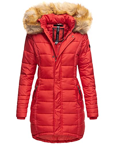 Navahoo Damen Winter Jacke Stepp Parka Mantel Winterjacke warm gefüttert Kunstpelz PAPAYA XS-XXL (DE/NL/SE/PL, Alphanumerisch, XS, Regular, Regular, Rot) von Navahoo