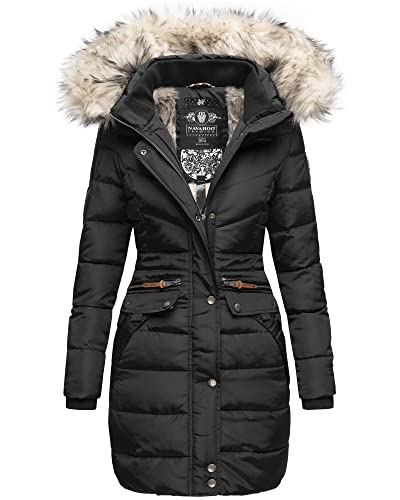 Navahoo Damen Winter Jacke Stepp Parka Mantel Winterjacke warm gefüttert Kunstpelz PAULA XS-XXL (Schwarz, XXL) von Navahoo