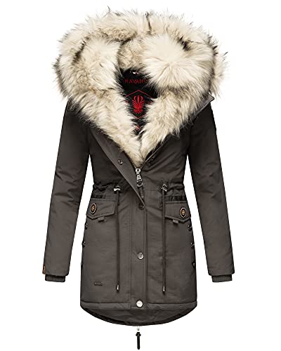 Navahoo Damen Winter Jacke Stepp Parka Mantel Winterjacke warm gefüttert Kunstpelz Sweety S-XXL (Anthrazit, M) von Navahoo
