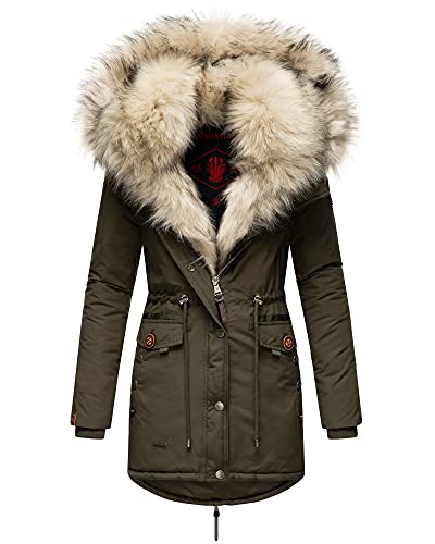 Navahoo Damen Winter Jacke Stepp Parka Mantel Winterjacke warm gefüttert Kunstpelz Sweety S-XXL (Olive, S) von Navahoo