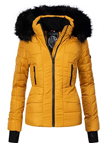 Navahoo Damen Winterjacke Steppjacke mit Kapuze Adele Gelb Gr. S von Navahoo