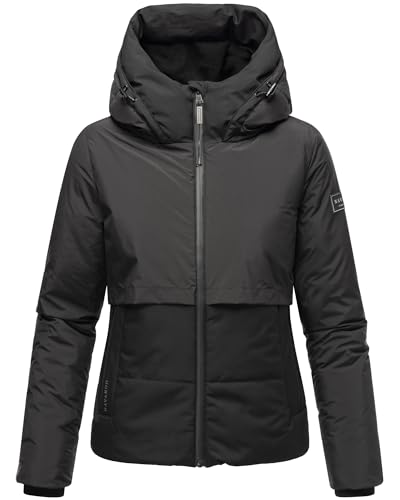 Navahoo Damen Winter Jacke Steppjacke Kurzjacke Outdoor Winterjacke Recyceltes Vegan gefüttert Stehkragen Kapuze Liebesküken XS - XXL (DE/NL/SE/PL, Alphanumerisch, L, Regular, Regular, Schwarz) von Navahoo