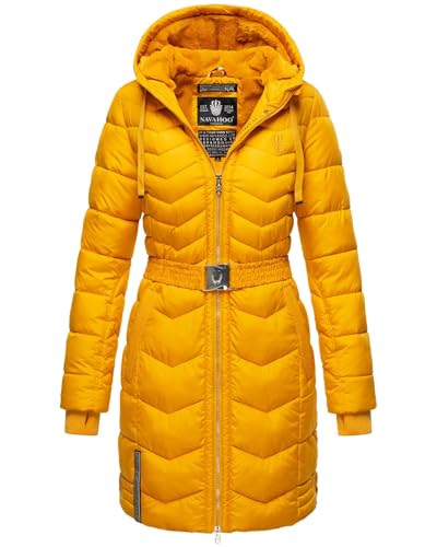 Navahoo Damen Winter Jacke Steppjacke Lang gesteppt B877 [B877-Alpen-Gelb-Gr.L] von Navahoo