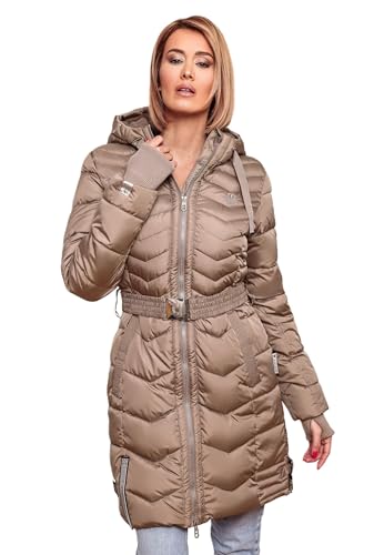 Navahoo Damen Winter Jacke Steppjacke Lang gesteppt B877 [B877-Alpen-Taupe-Gr.L] von Navahoo