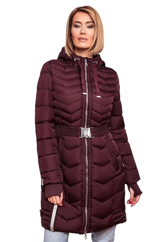 Navahoo Damen Winter Jacke Steppjacke Lang gesteppt B877 [B877-Alpen-Weinrot-Gr.L] von Navahoo