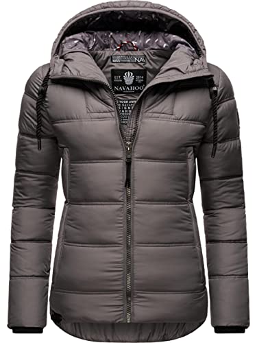 Navahoo Damen Winter-Jacke Steppjacke mit Kapuze und Kordeln Renesmee Dark Grey Gr. M von Navahoo