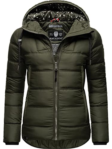 Navahoo Damen Winter-Jacke Steppjacke mit Kapuze und Kordeln Renesmee Olive Gr. S von Navahoo