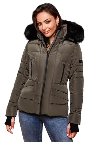 Navahoo Damen Winter Jacke warm gefüttert Teddyfell Stepp Winterjacke B361 [B361-Adele-Anthrazit-Gr.S] von Navahoo