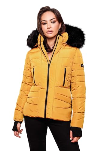 Navahoo Damen Winter Jacke warm gefüttert Teddyfell Stepp Winterjacke B361 [B361-Adele-Gelb-Gr.L] von Navahoo