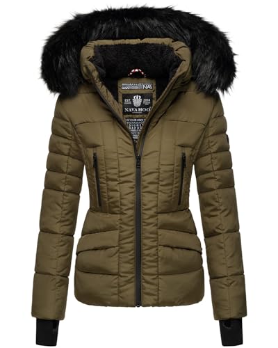 Navahoo Damen Winter Jacke warm gefüttert Teddyfell Stepp Winterjacke B361 [B361-Adele-Military-Green-Gr.S] von Navahoo