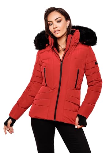 Navahoo Damen Winter Jacke warm gefüttert Teddyfell Stepp Winterjacke B361 [B361-Adele-Rot-Gr.M] von Navahoo