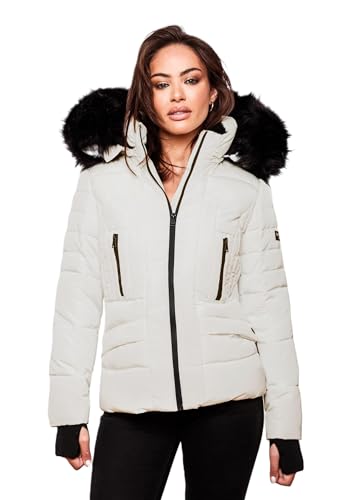 Navahoo Damen Winter Jacke warm gefüttert Teddyfell Stepp Winterjacke B361 [B361-Adele-Weiss-Gr.S] von Navahoo