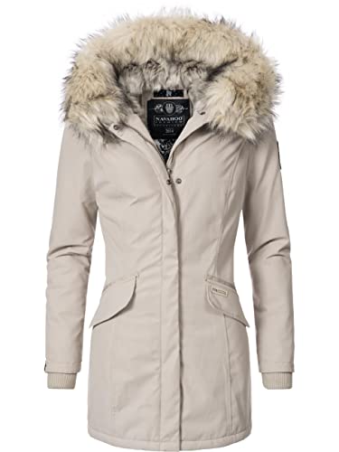 Navahoo Damen Winter Kurzmantel mit Kapuze Cristal Beige Gr. S von Navahoo