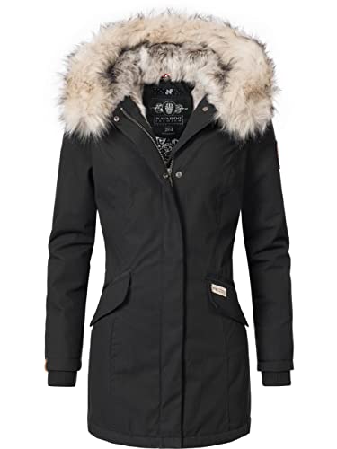 Navahoo Damen Winter Kurzmantel mit Kapuze Cristal Schwarz Gr. XS von Navahoo