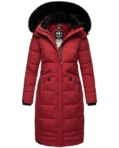 Navahoo Damen Winter-Mantel Steppmantel Winterjacke mit abnehmbarem Kunstfell B850 [B850-Fahmiy-Blood-Red-Gr.S] von Navahoo