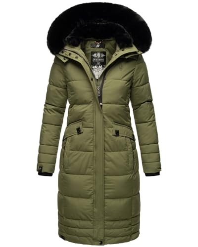 Navahoo Damen Winter-Mantel Steppmantel Winterjacke mit abnehmbarem Kunstfell B850 [B850-Fahmiy-Dusty-Olive-Gr.M] von Navahoo