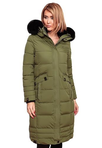 Navahoo Damen Winter-Mantel Steppmantel Winterjacke mit abnehmbarem Kunstfell B850 [B850-Fahmiy-Dusty-Olive-Gr.XXL] von Navahoo