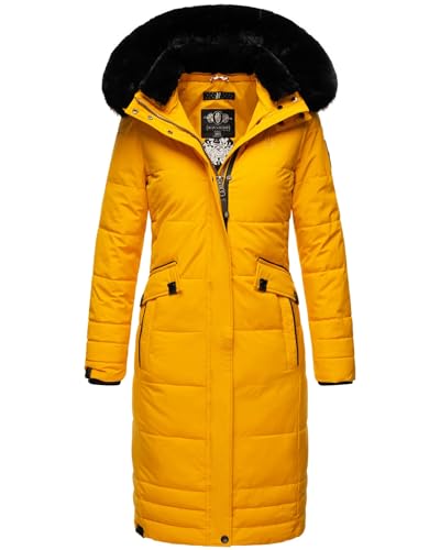 Navahoo Damen Winter-Mantel Steppmantel Winterjacke mit abnehmbarem Kunstfell B850 [B850-Fahmiy-Gelb-Gr.S] von Navahoo