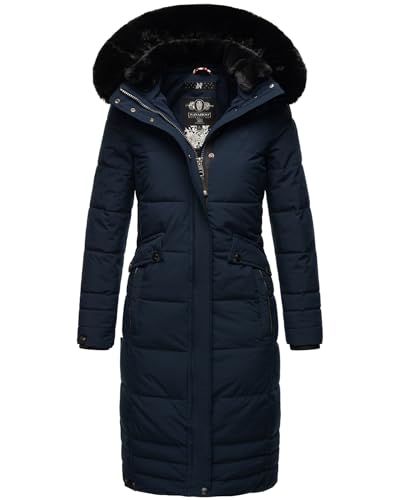 Navahoo Damen Winter-Mantel Steppmantel Winterjacke mit abnehmbarem Kunstfell B850 [B850-Fahmiy-Navy-Gr.XS] von Navahoo