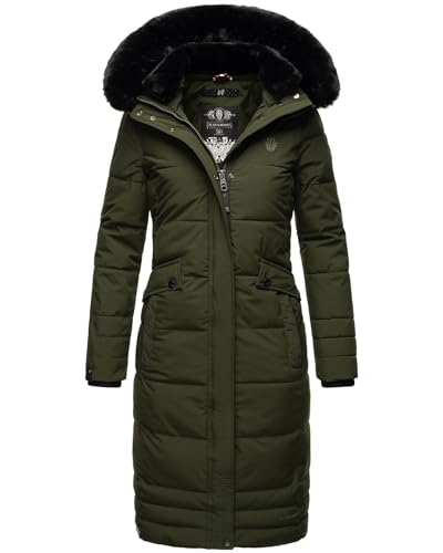 Navahoo Damen Winter-Mantel Steppmantel Winterjacke mit abnehmbarem Kunstfell B850 [B850-Fahmiy-Olive-Gr.L] von Navahoo