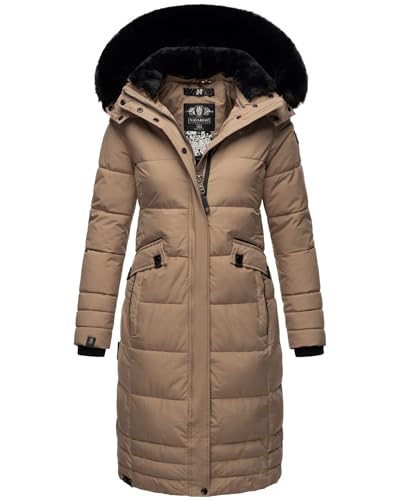 Navahoo Damen Winter-Mantel Steppmantel Winterjacke mit abnehmbarem Kunstfell B850 [B850-Fahmiy-Taupe-Grau-Gr.XL] von Navahoo