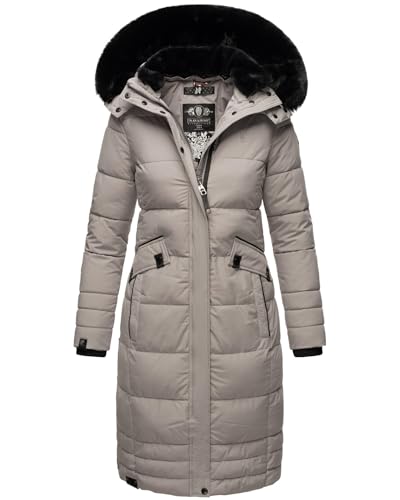 Navahoo Damen Winter-Mantel Steppmantel Winterjacke mit abnehmbarem Kunstfell B850 [B850-Fahmiy-Zinkgrau-Gr.M] von Navahoo