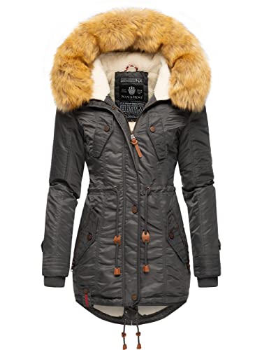 Navahoo Damen Wintermantel Warmer Parka lang mit Kapuze La Viva Anthrazit Gr. M von Navahoo