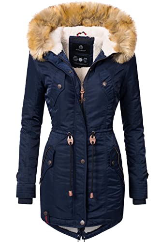 Navahoo Damen Wintermantel Warmer Parka lang mit Kapuze La Viva Blau Gr. S von Navahoo