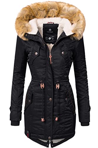 Navahoo Damen Wintermantel Warmer Parka lang mit Kapuze La Viva Schwarz Gr. M von Navahoo