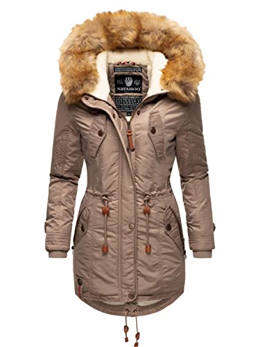 Navahoo Damen Wintermantel Warmer Parka lang mit Kapuze La Viva Taupe Grey Gr. L von Navahoo