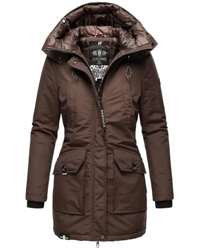 Navahoo Damen Winter Parka Jacke mit Stehkragen und Kapuze gefüttert B923 [B923-Blizzard-D-Choco-Gr.L] von Navahoo