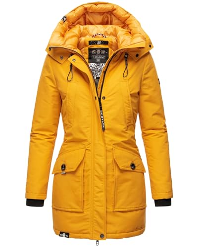 Navahoo Damen Winter Parka Jacke mit Stehkragen und Kapuze gefüttert B923 [B923-Blizzard-Gelb-Gr.L] von Navahoo