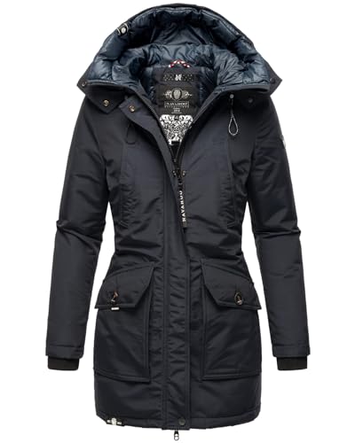 Navahoo Damen Winter Parka Jacke mit Stehkragen und Kapuze gefüttert B923 [B923-Blizzard-Navy-Gr.L] von Navahoo