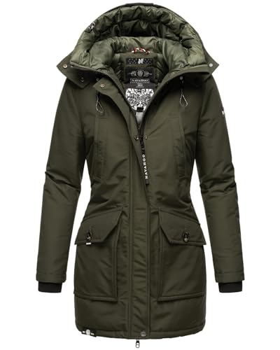 Navahoo Damen Winter Parka Jacke mit Stehkragen und Kapuze gefüttert B923 [B923-Blizzard-Olive-Gr.XL] von Navahoo