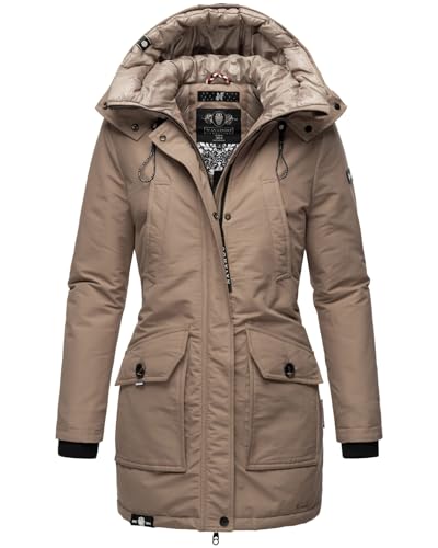 Navahoo Damen Winter Parka Jacke mit Stehkragen und Kapuze gefüttert B923 [B923-Blizzard-Taupe-Gra-Gr.L] von Navahoo