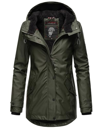 Navahoo Damen Winter Regen Jacke Parka Mantel warm gefüttert Kapuze B847 [B847-Lind-Dunkel-Olive-Gr.L] von Navahoo