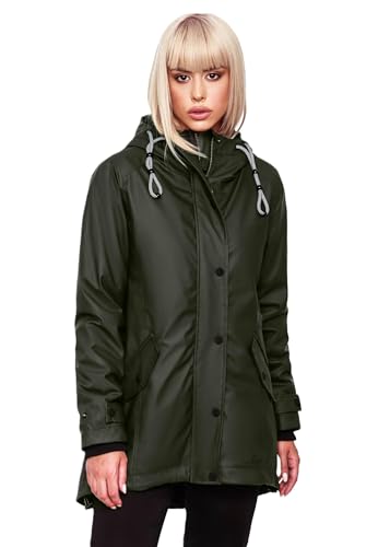 Navahoo Damen Winter Regen Jacke Parka Mantel warm gefüttert Kapuze B847 [B847-Lind-Dunkel-Olive-Gr.XXL] von Navahoo