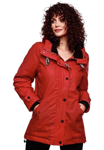 Navahoo Damen Winter Regen Jacke Parka Mantel warm gefüttert Kapuze B847 [B847-Lind-Rot-Gr.L] von Navahoo