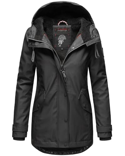 Navahoo Damen Winter Regen Jacke Parka Mantel warm gefüttert Kapuze B847 [B847-Lind-Schwarz-Gr.L] von Navahoo