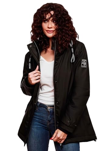 Navahoo Damen Winter Regen Jacke Parka Mantel warm gefüttert Kapuze B847 [B847-Lind-Schwarz-Gr.XS] von Navahoo