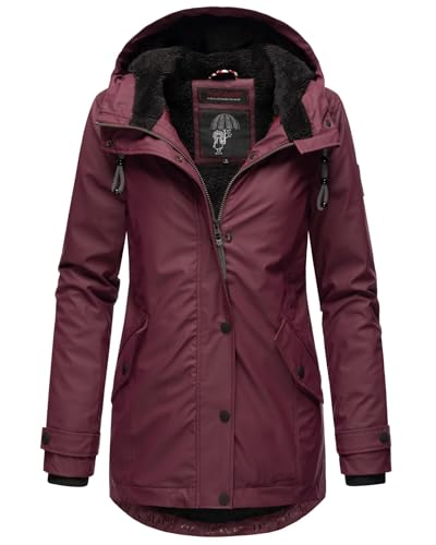 Navahoo Damen Winter Regen Jacke Parka Mantel warm gefüttert Kapuze B847 [B847-Lind-Weinrot-Gr.L] von Navahoo