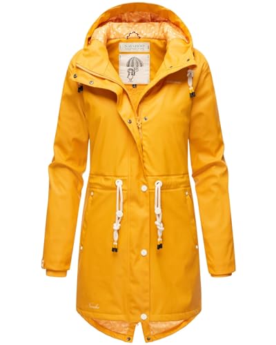 Navahoo Damen Winter Regenjacke mit Kapuze Regenmantel Teddyfell Wasserabweisend B925 [B925-Flower-A-Yellow-Gr.XL] von Navahoo