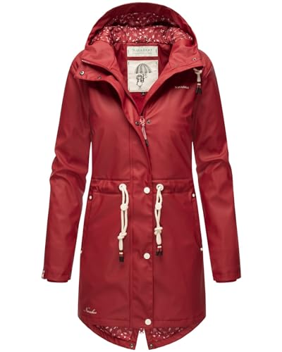 Navahoo Damen Winter Regenjacke mit Kapuze Regenmantel Teddyfell Wasserabweisend B925 [B925-Flower-Blood-Red-Gr.M] von Navahoo