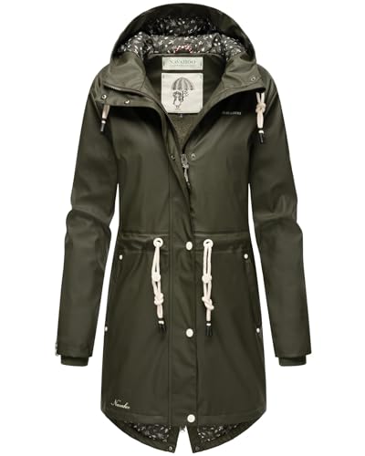 Navahoo Damen Winter Regenjacke mit Kapuze Regenmantel Teddyfell Wasserabweisend B925 [B925-Flower-D-Olive-Gr.L] von Navahoo