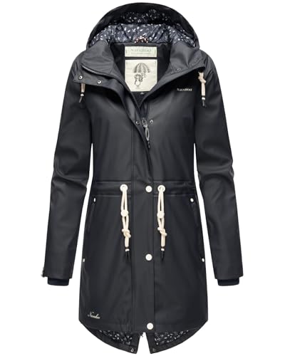 Navahoo Damen Winter Regenjacke mit Kapuze Regenmantel Teddyfell Wasserabweisend B925 [B925-Flower-Navy-Gr.XS] von Navahoo