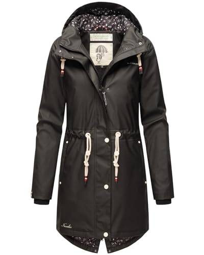 Navahoo Damen Winter Regenjacke mit Kapuze Regenmantel Teddyfell Wasserabweisend B925 [B925-Flower-Schwarz-Gr.L] von Navahoo