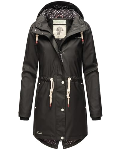 Navahoo Damen Winter Regenjacke mit Kapuze Regenmantel Teddyfell Wasserabweisend B925 [B925-Flower-Schwarz-Gr.M] von Navahoo